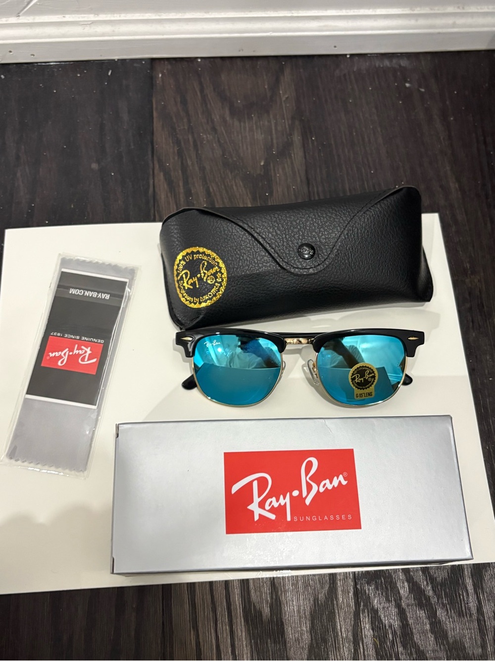 Ray-Ban Clubmaster Sunglasses - Black Frame with Blue Lenses